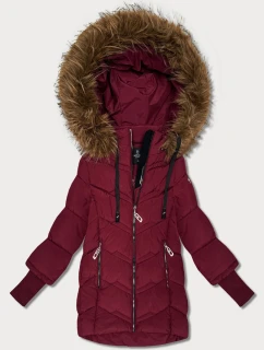 Dámská zimní bunda ve vínové bordó barvě s úpletovými stahovacími lemy (KK60616)