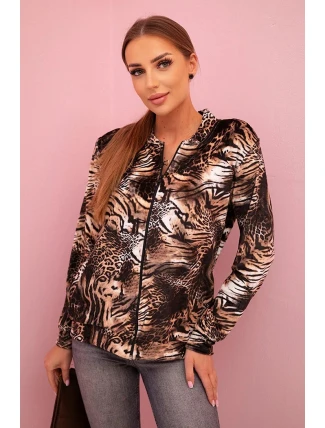 Dámská mikina se zvířecím potiskem na zip béžová