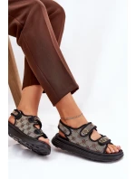 Dámské Vzorované Textilní Sandály Se Zlatými Detaily Béžovo-Černé Pefese