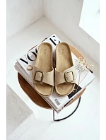 Kožené dámské nazouváky s přezkou tmavě béžové Emiline