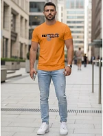 Pánské oranžové bavlněné tričko s potiskem FashionStreet NX5017R