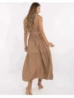 Tmavě béžové elegantní dámské maxi šaty (A5032)