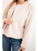 Dámská kožešinová bunda bez zapínání béžová