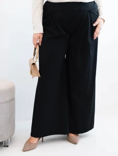 Dámské kalhoty Plus Size s širokými nohavicemi a skládaním černé