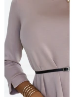 579-1 Klasické trapézové šaty s černým páskem - béžové