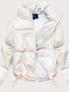 Krátká dámská bunda v barvě ecru z ekologické kůže (202016)