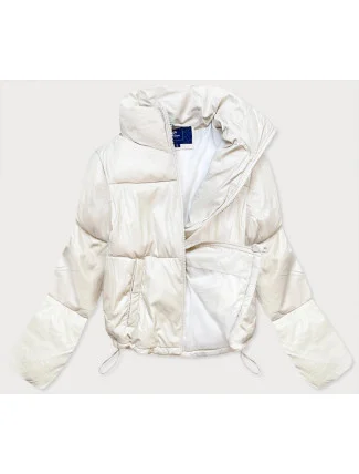 Krátká dámská bunda v barvě ecru z ekologické kůže (202016)