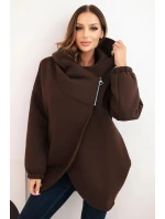 Dámská mikina s kapucí a asymetrickým zipem hnědá Dámská mikina s kapucí a asymetrickým zipem hnědá