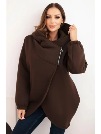 Dámská mikina s kapucí a asymetrickým zipem hnědá Dámská mikina s kapucí a asymetrickým zipem hnědá