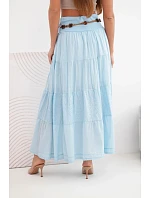 Dámská maxi bavlněná sukně s ažurovou výšivkou a elastickým pasem modrá Dámská maxi bavlněná sukně s ažurovou výšivkou a elastickým pasem modrá