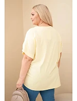Dámská bavlněná halenka Plus Size s vyšívanými květinami žlutá
