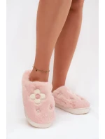 Kožešinové pantofle s květinami Růžové Selinne