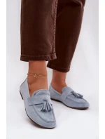 Dámské mokasíny s plochou podrážkou a třásněmi, modré Marilisse