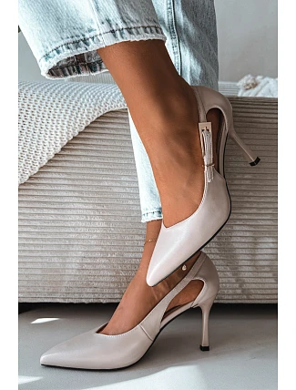 Podpatky s výřezy a zlatou sponou Vinceza 62288 Světle šedé