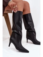 Dámské kozačky na jehlovém podpatku, zateplené Olivienne – černé