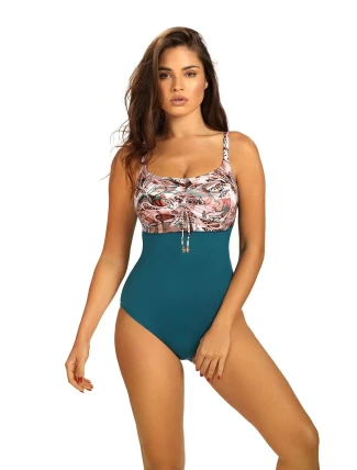 Dámské jednodílné plavky Bahia 4 S684BI4-1 béžové tm.zelené - Self