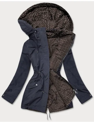 Tmavě modro-hnědá oboustranná dámská bunda parka (XW581BIGX)