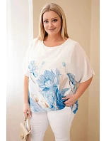 Dámská halenka Plus Size s květinovým potiskem a volným rukávem modrá Dámská halenka Plus Size s květinovým potiskem a volným rukávem modrá