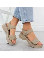 Dámské sandály na silné podrážce s pásky na suchý zip béžové Potocki 105300