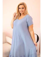 Dámské šaty plus size s krátkým rukávem a volánem z lehké viskózy džínová