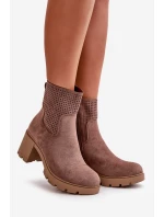 Dámské botky na podpatku na zip eko semišové hnědé Rashmi