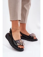 Dámské kožené sandály s krystaly Artiker 54C1628 černé