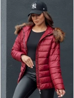 Dámská prošívaná zimní bunda s kapucí ESTELLA vínová FashionStreet TY4530