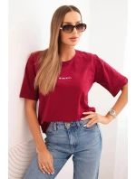 Dámská bavlněná blůza s potiskem Minimal bordová Dámská bavlněná blůza s potiskem Minimal bordová