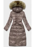 Dlouhá dámská prošívaná bunda v barvě cappuccino (H-201) Dlouhá dámská prošívaná bunda v barvě cappuccino (H-201)