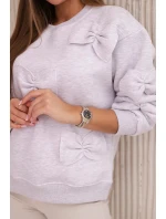 Zateplená mikina se stahovacím lemem a ozdobnými mašličkami béžová melanž