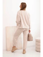 Dámský komplet z viskózy s rozepínací mikinou a kalhotami béžový