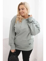 Dámská mikina s kapucí a klokankou Plus Size z bavlny tmavě mátová