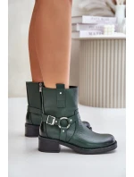 Zazoo 60480 Kožené Boty Na Nízkém Podpatku Zateplené Tmavě Zelené