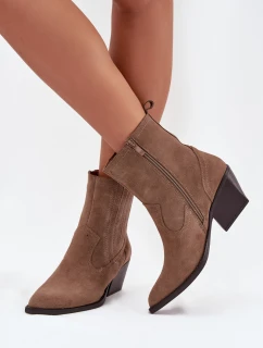 Sametové Kotníkové Boty Cowboy Dámské Na Podpatku Zateplené Khaki Dylira