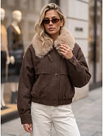 Dámská zimní bunda z semiše s kožešinou, hnědá, FashionStreet TY5694