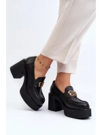 Zazoo 20170 Kožené Dámské Polobotky na Podpatku Černé