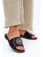 Dámské Pantofle Na Plochém Podpatku S Ozdobou S.Barski KV51-013 Černé