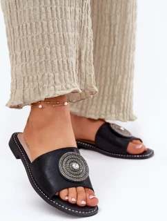 Dámské Pantofle Na Plochém Podpatku S Ozdobou S.Barski KV51-013 Černé