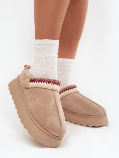 Dámské sněhule nízké s pohyblivým páskem a výšivkou na platformě světle béžové Lyrisse