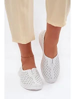 Kožené Ażurowé Dámské Polobotky Bílé Eliva