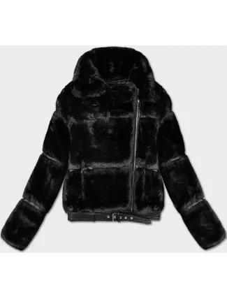 Černá krátká kožešinový bunda s límcem J Style (11Z8163)