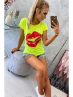Halenka s potiskem rtů žlutá neon+červená Halenka s potiskem rtů žlutá neon+červená