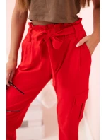 Dámské cargo kalhoty s vysokým pasem červený Dámské cargo kalhoty s vysokým pasem červený