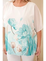 Dámská halenka Plus Size s květinovým potiskem a volným rukávem mentolová