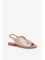 Kožené sandály na plochém podpatku s ozdobou Laura Messi 2865 Zlaté