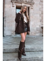 Dámské kotníkové boty Elivira se zahnutou manžetou na sloupku – čokoládové