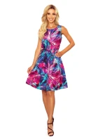 VICTORIA - Dámské trapézové šaty se světle modrými a růžovými květy 296-3 VICTORIA - Dámské trapézové šaty se světle modrými a růžovými květy 296-3