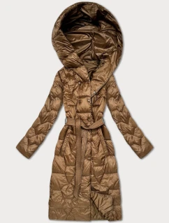 Prošívaný kabát ve velbloudí barvě s páskem Libland (LD-7806)