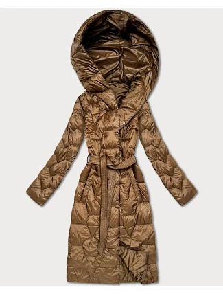 Prošívaný kabát s páskem Libland camel (LD-7806)