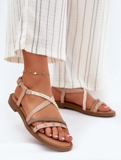 Ploché Sandály S Ozdobnými Pásky Vinceza 17379 Béžové